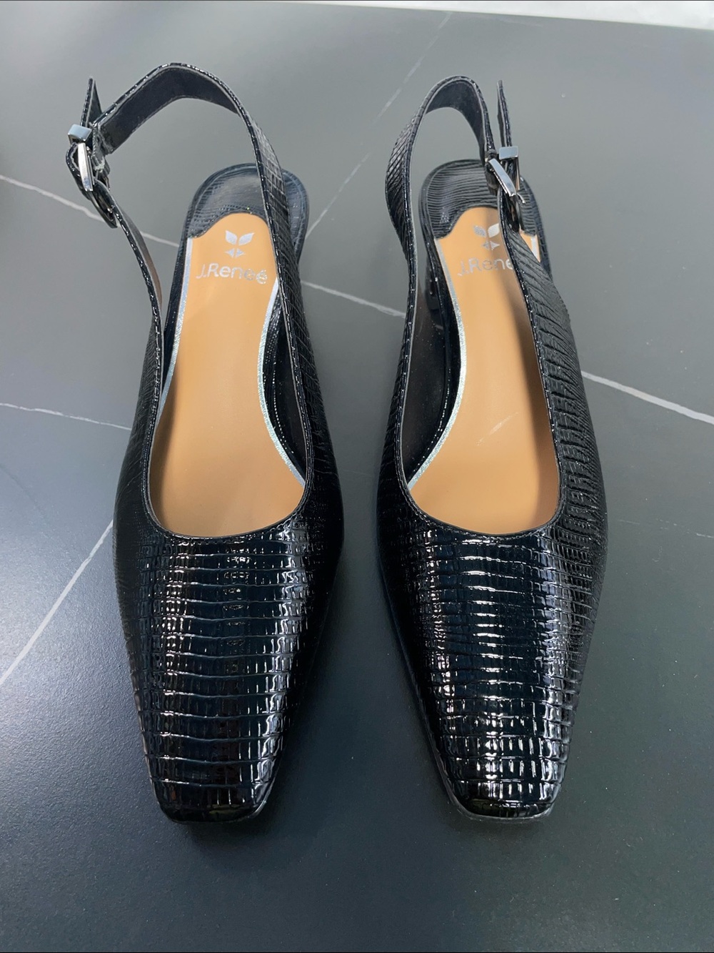 J RENEE HAYDEN LIZARD PRINT BLOCK HEELED SLINGBACK PUMPS FTL-08-216
